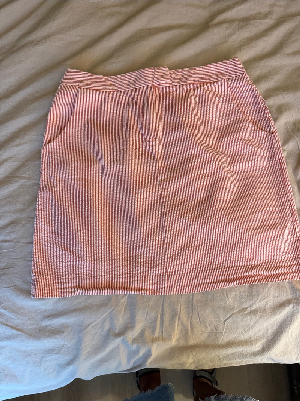 Kenar Coral Red White Striped Seersucker Mini Skirt Size 6